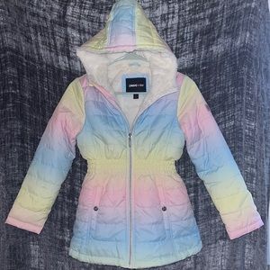 Limited Too Puffer Coat w/ fleece lining & synched waist band. Ombré Rainbow.